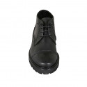 Men's ankle-high laced shoe in black leather with Brogue pattern - Available sizes:  36, 47