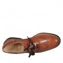 Zapato oxford con cordones y decoraciones a punta de ala para mujer en piel cognac tacon 3 - Tallas disponibles:  43
