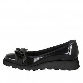 Woman's ballerina shoe with chain in black brush off leather wedge heel 3 - Available sizes:  32 2