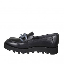 Woman's loafer in black leather with chain wedge heel 4 - Available sizes:  43 2
