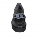 Mocasino para mujer en piel negra con cadena cuña 4 - Tallas disponibles:  43