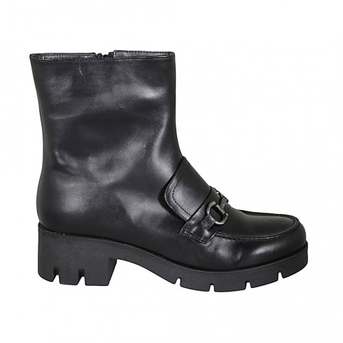 Bottines pour femmes avec fermeture éclair et accessoire en cuir noir talon 6 - Pointures disponibles:  42, 45