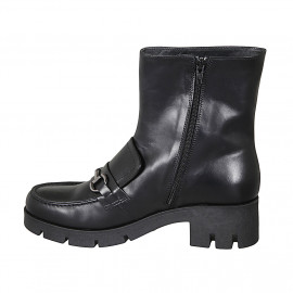 Bottines pour femmes avec fermeture éclair et accessoire en cuir noir talon 6 - Pointures disponibles:  42, 45 2