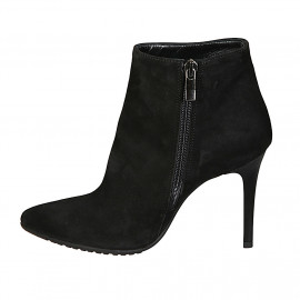 Woman's pointy ankle boot with zipper in black suede stiletto heel 10 - Available sizes:  31, 32 2