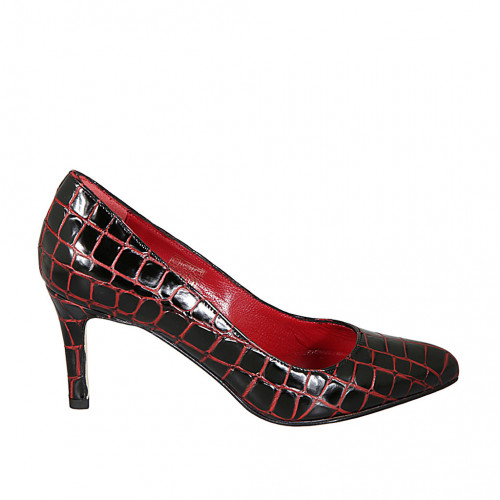 Women's pump shoe in black and red printed brush-off leather heel 7 - Available sizes:  32