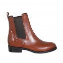 Bottines avec elastiques pour femmes en cuir cognac talon 3 - Pointures disponibles:  43