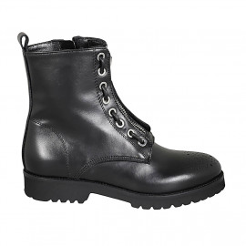 Woman's ankle boot with zipper and Brogue pattern in black leather heel 3 - Available sizes:  33