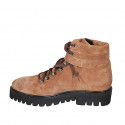 Bottines pour femmes avec lacets et boucle en daim cognac talon 4 - Pointures disponibles:  43, 44, 45
