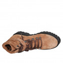 Botin para mujer con cordones y hebilla en gamuza cognac tacon 4 - Tallas disponibles:  43, 44, 45