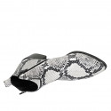 Woman's pointy texan ankle boot with zippers in black and white printed leather heel 4 - Available sizes:  42