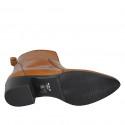 Woman's Texan ankle boot with zipper in cognac brown leather heel 4 - Available sizes:  42, 43