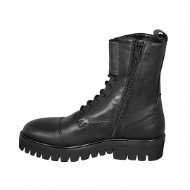 Botin para mujer modelo combate con cordones, puntera, hebillas y cremallera en piel negra tacon 4 - Tallas disponibles:  32 2