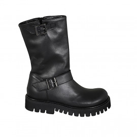Bottes pour femmes avec boucles et fermeture éclair en cuir noir talon 4 - Pointures disponibles:  32, 33