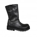 Woman's boot with zipper and buckles in black leather heel 4 - Available sizes:  32, 33