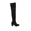 Botas sobre la rodilla para mujer en gamuza y material elastico negro tacon 7 - Tallas disponibles:  34, 43