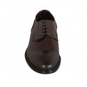 Chaussure derby avec lacets et bout droit pour hommes en cuir marron foncé - Pointures disponibles:  49