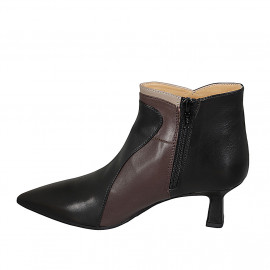 Bottines à bout pointu pour femmes avec fermeture éclair en cuir noir, marron et beige talon 5 - Pointures disponibles:  32 2
