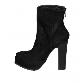 Woman's ankle boot in black suede with backside zipper, platform and heel 12 - Available sizes:  31, 43 2