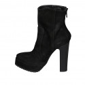 Botines para mujer en gamuza negra con cremallera posterior, plataforma y tacon 12 - Tallas disponibles:  31, 43