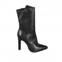 Woman's high and pointy ankle boot with zipper in black leather heel 10 - Available sizes:  31