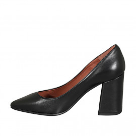 Escarpin à bout pointu en cuir noir pour femmes talon carré 8 - Pointures disponibles:  34 2
