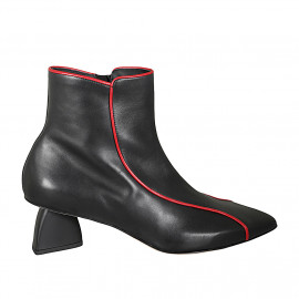 Bottine à bout pointu pour femmes avec fermeture éclair en cuir noir et rouge talon 6 - Pointures disponibles:  42