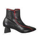 Bottine à bout pointu pour femmes avec fermeture éclair en cuir noir et rouge talon 6 - Pointures disponibles:  42
