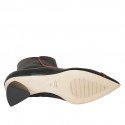 Bottine à bout pointu pour femmes avec fermeture éclair en cuir noir et rouge talon 6 - Pointures disponibles:  42