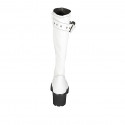 Woman's boot with buckle, elastic and zipper in white leather heel 6 - Available sizes:  42, 43