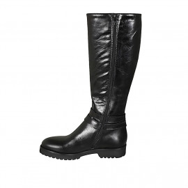 Bottes pour femmes avec boucles et fermeture éclair en cuir noir talon 3 - Pointures disponibles:  42 2