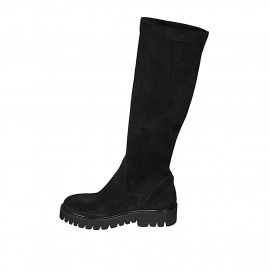 Bottes pour femmes en daim et tissu elastique noir talon 4 - Pointures disponibles:  43, 45 2