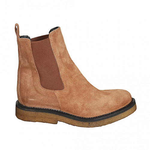 Bottines pour femmes avec élastiques en daim cognac talon 3 - Pointures disponibles:  33, 43