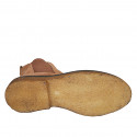 Woman's ankle boot with elastic bands in cognac brown suede heel 3 - Available sizes:  33, 43