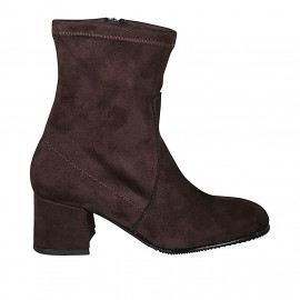 Woman's ankle boot with zipper in brown suede and elastic material heel 6 - Available sizes:  43