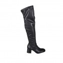 Bottes au dessus de genou pour femmes en cuir et matériau élastique noir avec demi fermeture éclair talon 6 - Pointures disponibles:  33, 34, 43