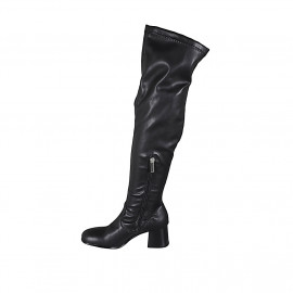 Botas sobre la rodilla para mujer en piel y material elastico negro con media cremallera tacon 6 - Tallas disponibles:  33, 34, 43 2