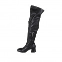Botas sobre la rodilla para mujer en piel y material elastico negro con media cremallera tacon 6 - Tallas disponibles:  33, 34, 43