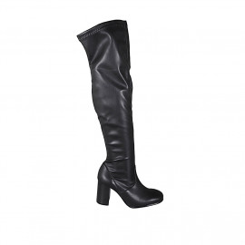 Bottes au dessus de genou pour femmes en cuir et matériau elastique noir avec demi fermeture éclair talon 8 - Pointures disponibles:  33, 34