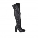 Woman's over-the-knee boot in black elastic material and leather with half zipper heel 8 - Available sizes:  33, 34