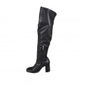 Bottes au dessus de genou pour femmes en cuir et matériau elastique noir avec demi fermeture éclair talon 8 - Pointures disponibles:  33, 34