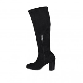 Stivale da donna con mezza cerniera in camoscio ed elasticizzato nero tacco 8 - Misure disponibili: 32, 42, 43 2
