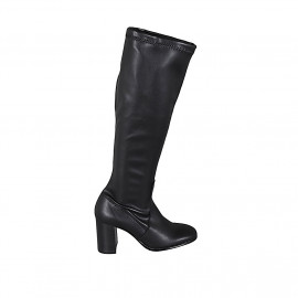 Stivale da donna con mezza cerniera in pelle ed elasticizzato nero tacco 8 - Misure disponibili: 32, 33, 43