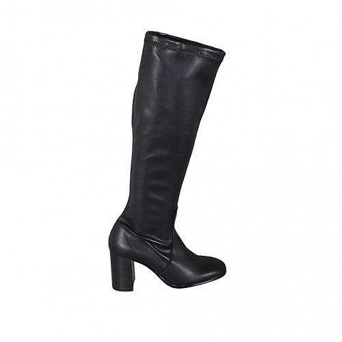 Bota para mujer con media cremallera en material élastico y piel negra tacon 8 - Tallas disponibles:  32, 33, 43