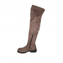 Botas a la rodilla para mujer en gamuza y material élastico gris pardo con media cremallera tacon 3 - Tallas disponibles:  43