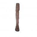 Woman's over-the-knee boot in taupe suede and elastic material with half zipper heel 3 - Available sizes:  43