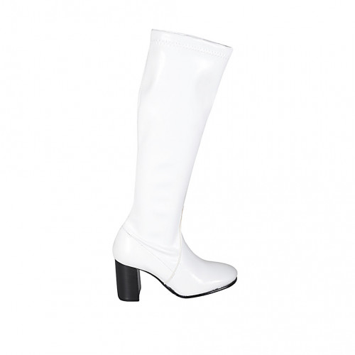 Botas para mujer en charol y material élastico blanco con media cremallera tacon 8 - Tallas disponibles:  42