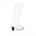 Bottes pour femmes en cuir verni et matériau élastique blanc avec demi fermeture éclair talon 8 - Pointures disponibles:  42
