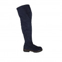 Stivale sopra al ginocchio da donna in camoscio ed elasticizzato blu con mezza cerniera tacco 3 - Misure disponibili: 33