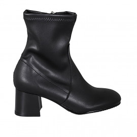 Bottines pour femmes en cuir et matériau élastique noir avec fermeture éclair talon 6 - Pointures disponibles:  42, 44