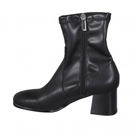 Woman's ankle boot in black leather and elastic material with zipper heel 6 - Available sizes:  42, 44 2